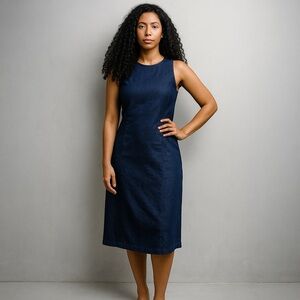 Vintage 111 State Stretch Blue‎ Denim Sleeveless Midi Sheath Dress Size 6